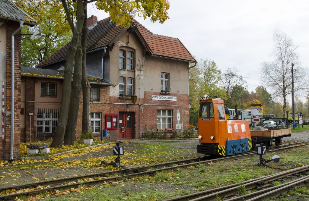 01.11.2020 | Lokomotywa LDl45 manewruje z wagonem platformą na stacji w Nowym Dworze Gdańskim. Fot. Przemysław Strzyżewski.